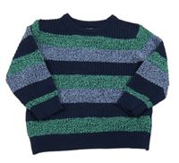 Tmavomodro-zeleno-modrý pruhovaný sveter F&F