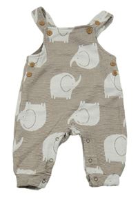 Hnědo-šedé pruhované laclové tepláky se slony