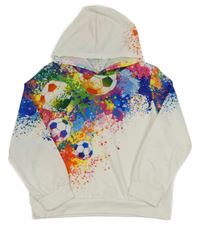 Smetanovo-farebná skvrnitá mikina s futbalovymi loptami a kapucňou Shein