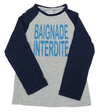 Šedo-tmavomodré triko s nápisem