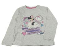 Světlešedé melírované triko s Minnie a jednorožcem