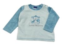 Světlemodro-modré zamatové tričko s opicou Lupilu