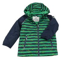 Tmavomodro-zelená pruhovaná šusťáková zateplená bunda s kapucí Topolino