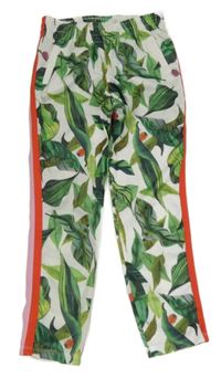 Bílo-zelené sportovní tepláky s listy a pruhem H&M