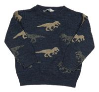 Tmavomodrý melírovaný svetr s dinosaury M&Co.