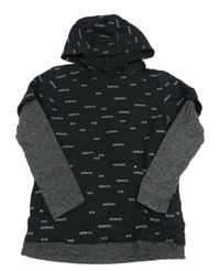 Černo-tmavošedé triko s nápisy a kapucí George