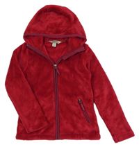Malinová chlupatá propínací mikina s kapucí Lands'End
