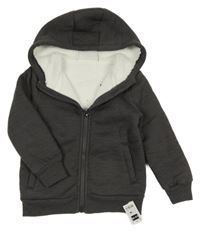 Nové - Tmavošedá melírovaná zateplená propínací mikina s kapucí Dunnes