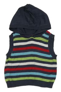 Tmavomodro-farebná pruhovaná svetrová vesta s kapucňou Cherokee