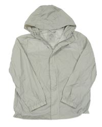 Šedá šusťáková bunda s kostkovaným vzorem a kapucí