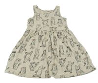 Béžové melírované bavlnené šaty s medveďmi H&M