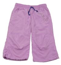 Levandulové šušťákové capri nohavice s motýly