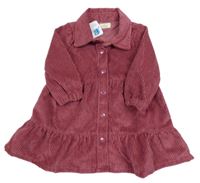 Nové - Vínové rebrované zamatové prepínaci košeľové šaty Zeeman