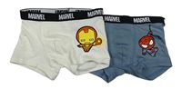 2x boxerky - modrošedé se Spidermanem + smetanové s Iron Manem H&M