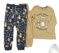 Nové - 3set - Hnědé triko s medvědem + tepláky + tmavomodré tepláky s medvědy a loděmi So Cute