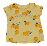 Žlté tričko s pomeranči a nápisom H&M
