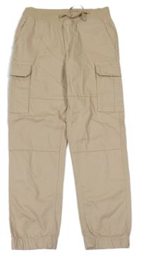 Béžové plátenné cargo cuff nohavice s úpletovým pasom H&M