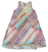 Farebné ľahké šaty s nápisom a flitrami