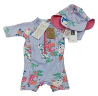 2 set - Svetlomodrý kvetovaný UV overal + UV šiltovka Joules