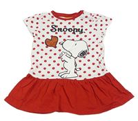 Bílo-červené puntíkaté šaty se Snoopym 