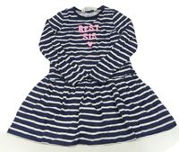 Tmavomodro-biele pruhované šaty s nápisom H&M