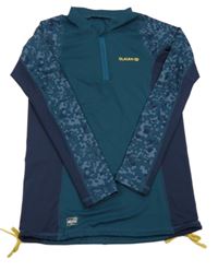 Tmavozeleno-tmavomodré vzorované UV triko s logem Decathlon