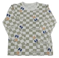 Bielo-sivé kockované pyžamové tričko s obrázkami