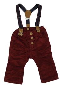 Vínové manšestráky s kšandami 