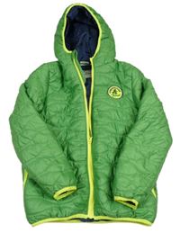 Zelená šušťáková zateplená bunda s nášivkou a kapucňou kids