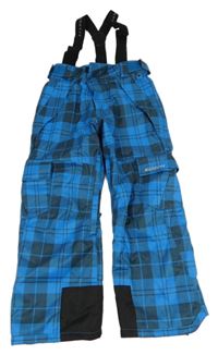 Modro-tmavošedé kostkované funkční oteplovačky s kšandami 