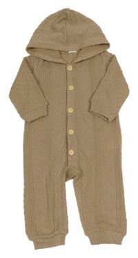 Hnědá vzorovaná úpletová lehká kombinéza s kapucí 