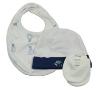 3 set - bielo-modrá čapica s logem - Nike + bavlnené rukavice + podbradník s balóny