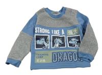 Sivo-modrá mikina s drakmi a nápisom