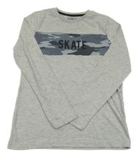 Sivé melírované tričko s army pruhom a nápisom C&A