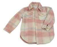 Růžovo-smetanová kostkovaná košilová bunda Primark