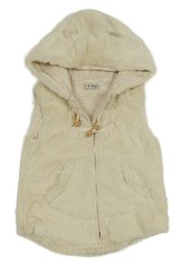 Smotanová kožušinová podšitá vesta s kapucňou Next
