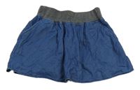 Modrá sukňa s tmavosivým pasom a vreckami