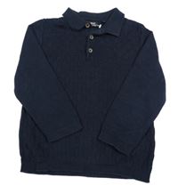 Tmavomodré vzorované pletené polo triko Next