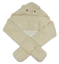 Smetanová huňatá čepice s šálou 