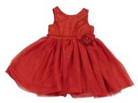 Červené tylové třpytivé šaty s květem H&M