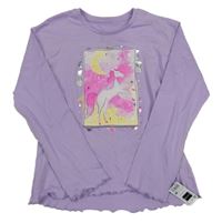 Nové - lila triko s jednorožcem dunnes