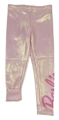 Růžové zateplené metalické legíny s nápisem - Barbie Primark