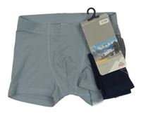 2 set - šedomodré boxerky + tmavomodro-šedé ponožky 