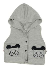 Sivá melírovaná zateplená prepínaci vesta s Mickeym a kapucňou