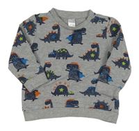 Sivá mikina s tmavomodrymi dinosaurami C&A