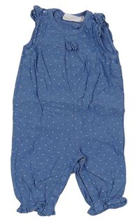 Modrý puntíkatý kalhotový overal riflového vzhledu s mašlou zn. H&M