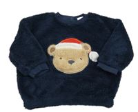 Tmavomodrá chlpatá mikina s medvěďom Next