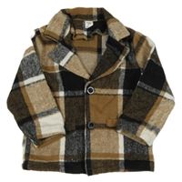 Hnedo-čierno-biela kockovaná košeľová bunda Shein