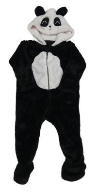 Čierno-biela plyšová kombinéza s kapucí - Panda Pep&Co