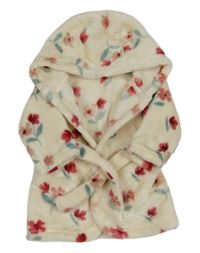 Smotanový kvetovaný plyšový župan s kapucňou George